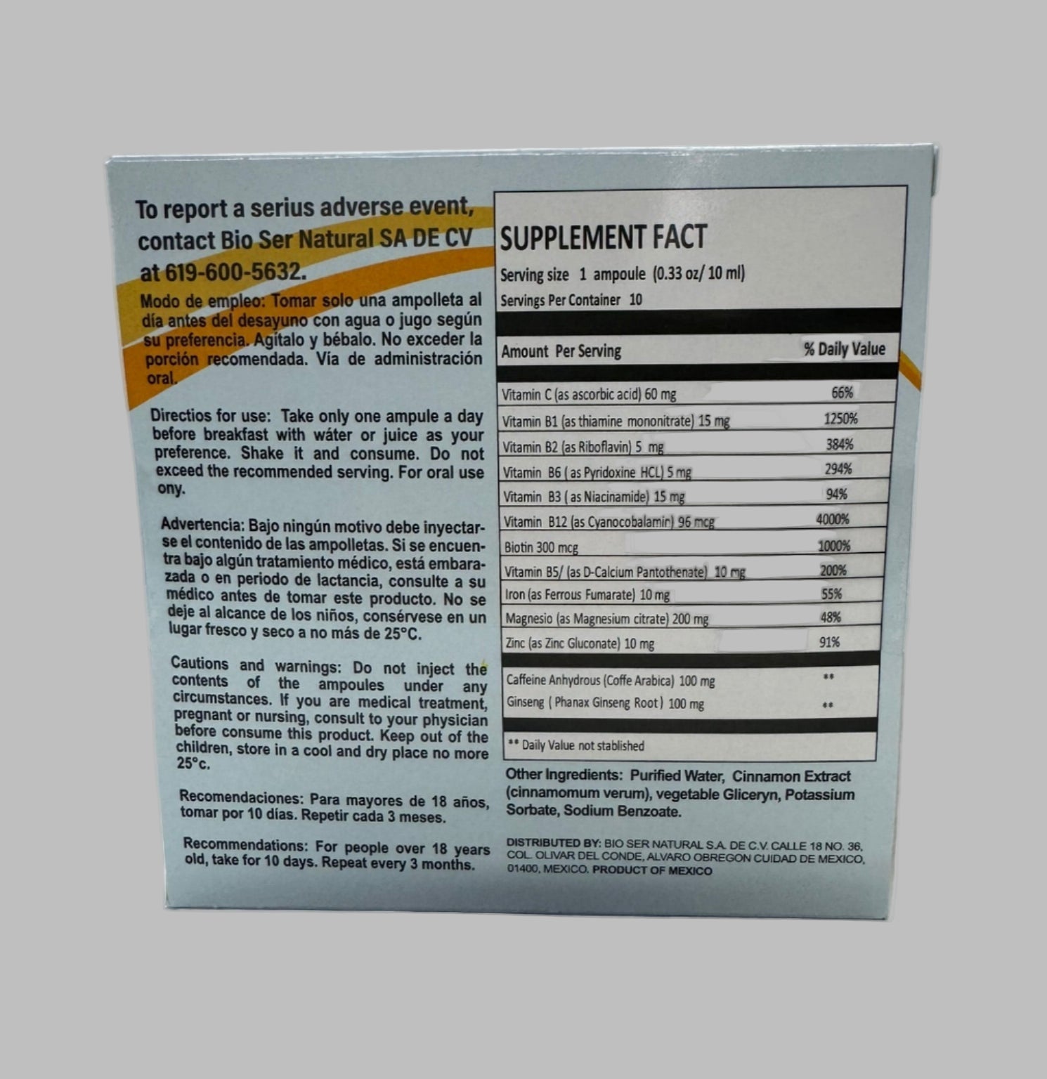 Thiamin 1000 Shot Complejo B 10 Ampoules